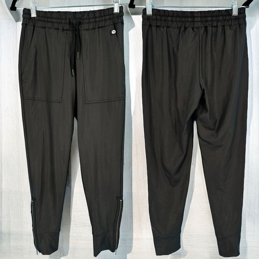 Gottex Women's Vegan Mid-Rise Drawstring Ankle Zip‎ Jogger Pants Black Size XS